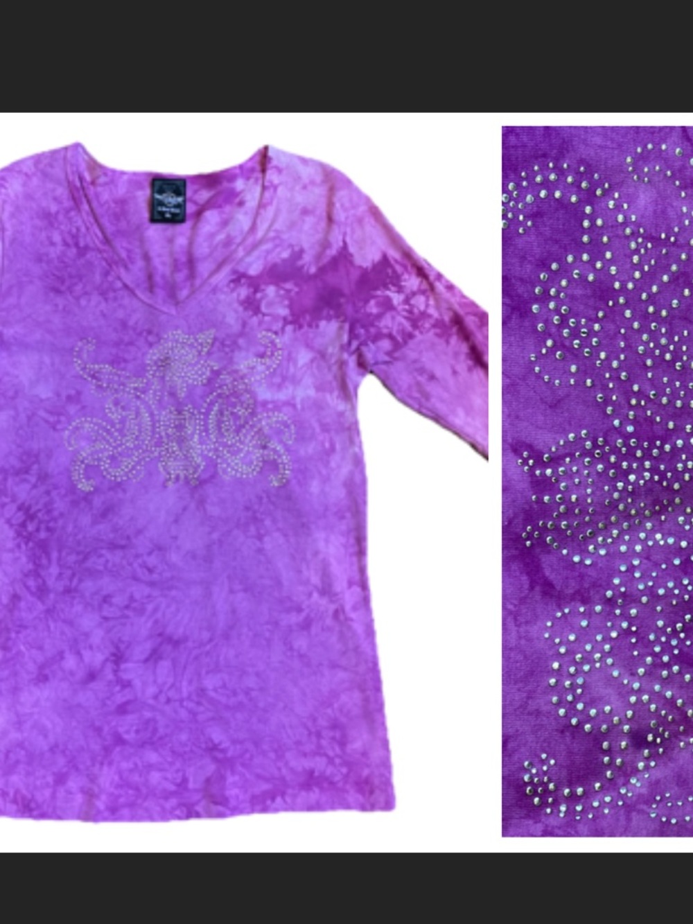 Sledge USA Pink Tie Dye 100% Cotton Tunic Top Metallic Crown Rhinestones Sz XL
